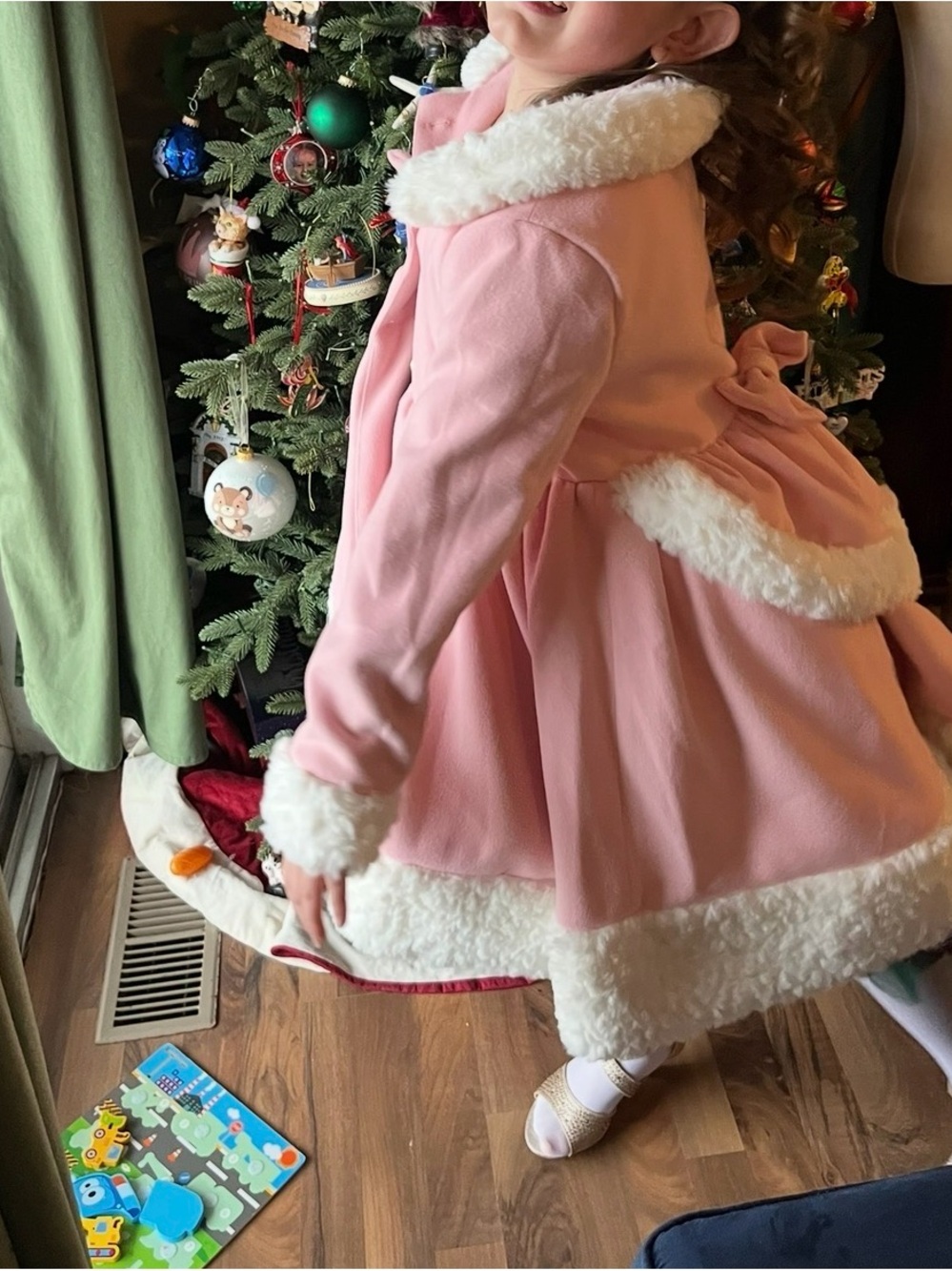 Girls' Pink Faux-Fur Princess Trim Coat